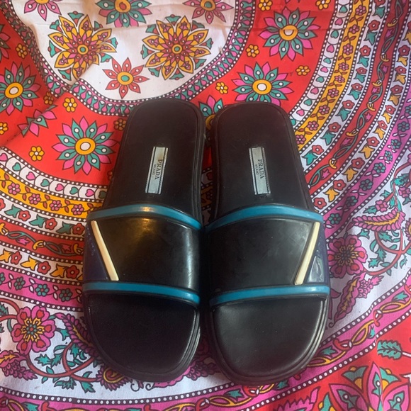Black and Blue Prada Slide Sandals - Picture 1 of 1